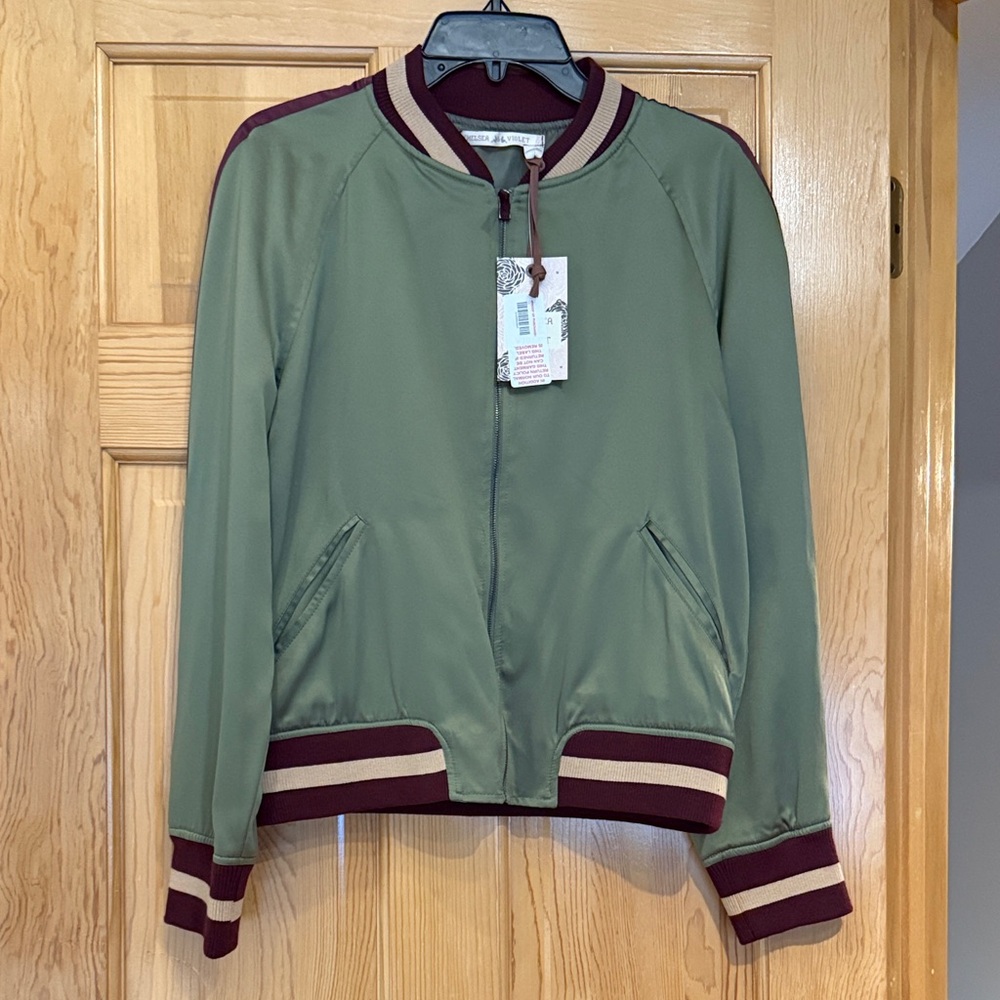 Chelsea & Violet Green and Burgundy Bomber Jacket